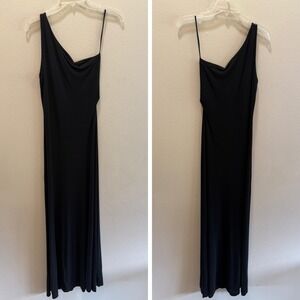 NWT Lauren Ralph Lauren Black One Shoulder Maxi Dress Evening Gown Medium(1369)